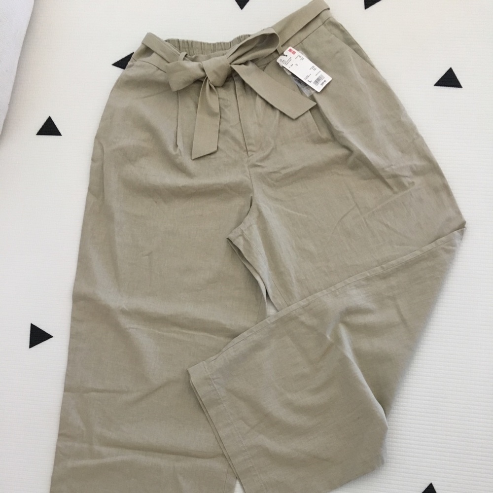 Women Belted linen cotton wide straight pants